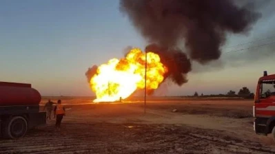 حريق في خط غاز بين ‏الشولا ودير الزور جراء عمل تخريبي