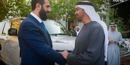 الرئيس الشرع يبحث مع رئيس الإمارات محمد بن زايد آل نهيان تعزيز العلاقات الثنائية