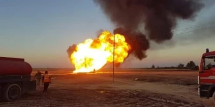 حريق في خط غاز بين ‏الشولا ودير الزور جراء عمل تخريبي