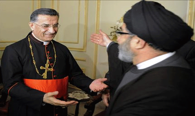 البطريرك بشارة بطرس الراعي مع أمين حزب الله حسن نصر الله (إنترنت)