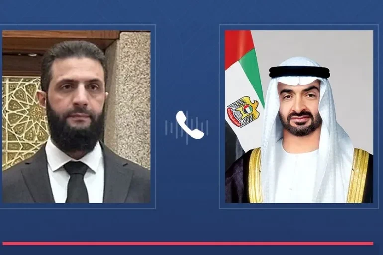 قائد الإدارة الجديدة في سوريا أحمد الشرع ورئيس  الإمارات محمد بن زايد