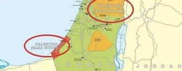 اول خريطة بريطانية نرى فيها اسم فلسطين على الضغة الغربية وغزة