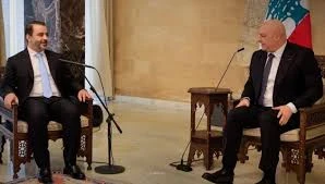الرئيس اللبناني ميشيل عون ووزير خارجية سوريا اسعد الشيباني