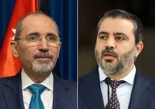 وزير الخراجية الاردني أيمن الصفدي ووزير الخارجية السوري اسعد الشيباني