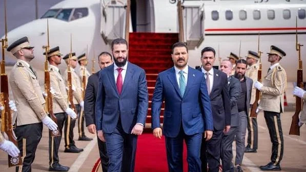 الرئيس احمد الشرع يستقبل رئيس الوزراء العراقي فالح الزيدي